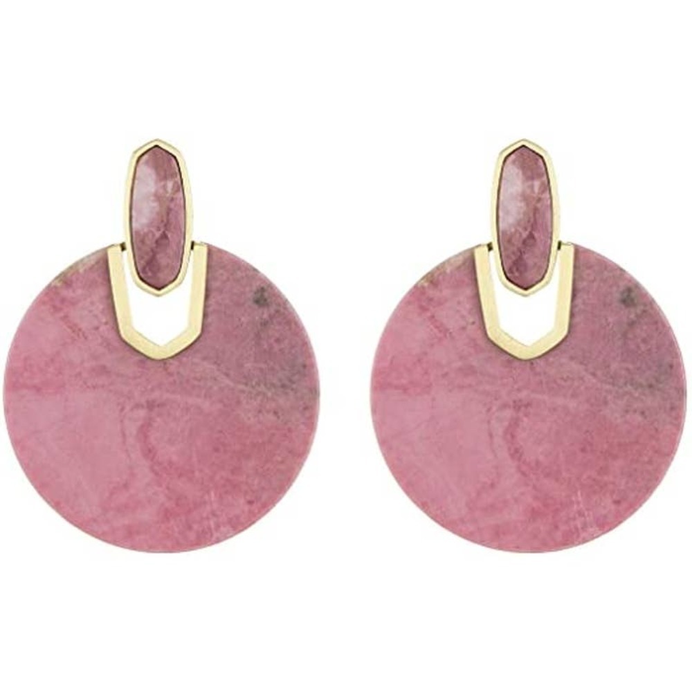 Kendra Scott Gold Tone Didi Pink Rhodonite Stone Drop Earrings NWT
